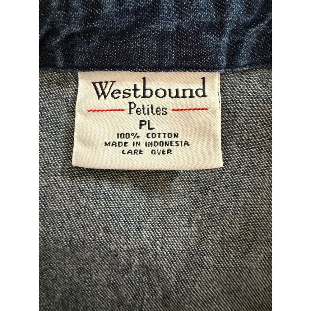 Westbound Petites Denim Snowman Jumper Dress Blue Cotton Embroidered PL Vintage - Picture 7 of 7